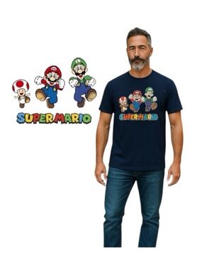 Nintendo Super Mario Run Characters Navy Blue T-Shirt